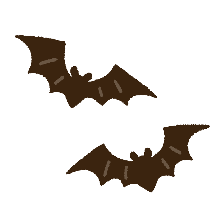 バサバサと飛ぶ2匹の蝙蝠のフリー素材 ふんわりいらすと 素材カフェ